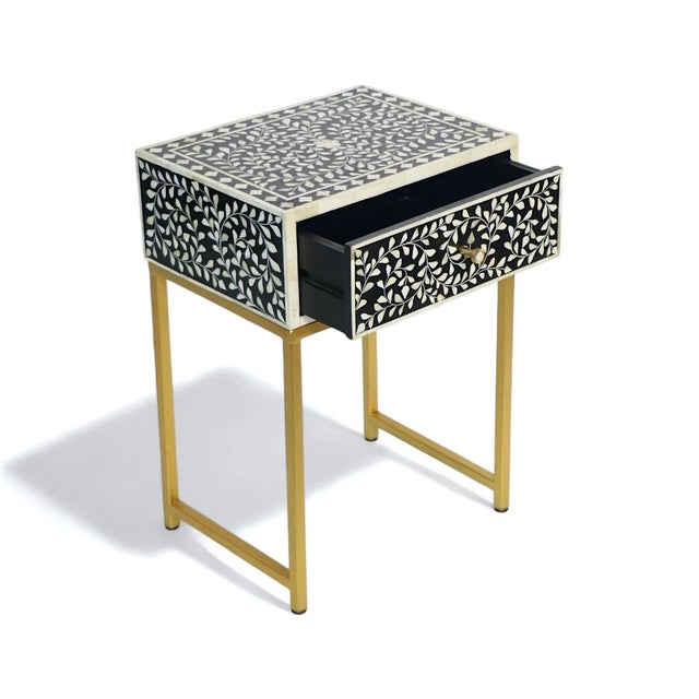 2020s Black Bone Inlay Bedside Table For Sale - Image 5 of 6