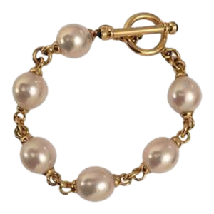 Christina Addison Pearl and Gold Chain Bracelet With Toggle Closure