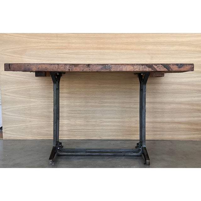 French French Solid Cast Iron French Work Table With Wood Top For Sale - Image 3 of 12