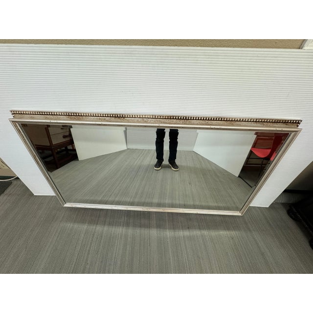 2010s Antiqued Silver Finish With Bead Trim Wall Mirror For Sale - Image 5 of 12