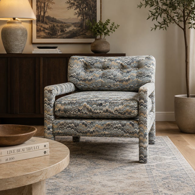 Blue 1970s Vintage Milo Baughman Style Upholstered Parsons Chairs For Sale - Image 8 of 8