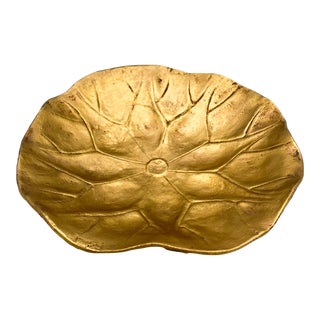 Mid-Century Gold Gilt Metal Lotus Leaf Catchall Bowl/ Vide Poche For Sale