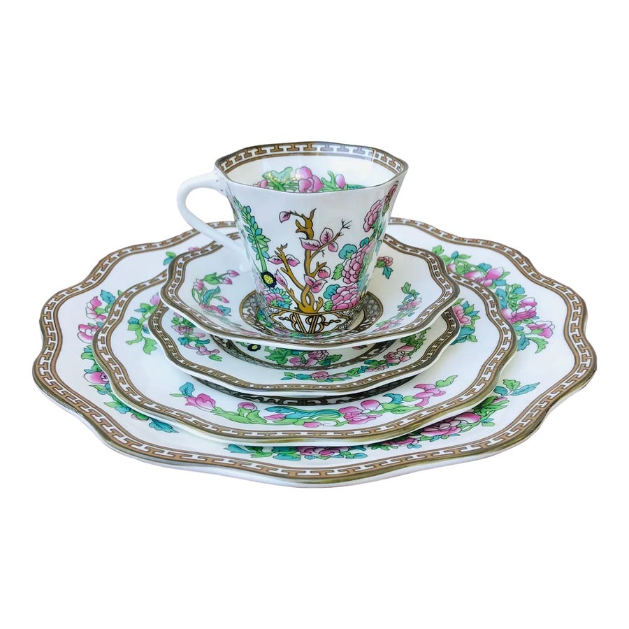 イギリス COALPORT インディアンツリー　アンティーク 5点セット 1970s Coalport 5-Piece Bone China Cup and Plate Set 