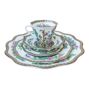 1970s Coalport 5-Piece Bone China Cup and Plate Set "The Indian Tree"