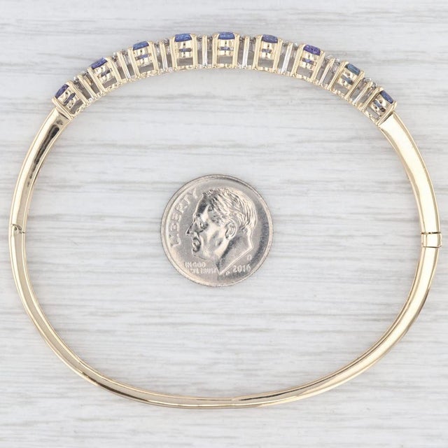 Purple Cardow Tanzanite Diamond Bangle Bracelet 14k Yellow Gold 7" For Sale - Image 8 of 8