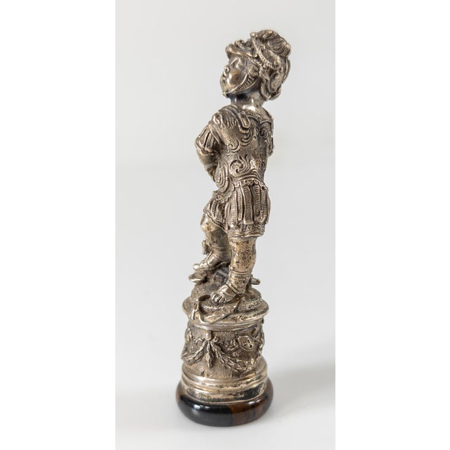 Late 19th Century 19th Century French or Italian Silvered Bronze of a Neoclassical Boy in Armor For Sale - Image 5 of 9