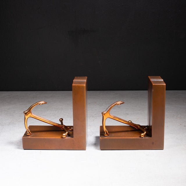 Early 20th Century Art Deco Jennings Brothers Anchor Bronze Bookends c.1920-1930 For Sale - Image 5 of 8