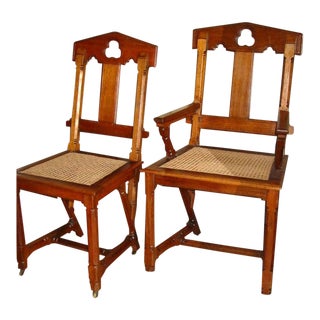 Walnut Gothic Revival Dining Chairs - Set of 8 For Sale