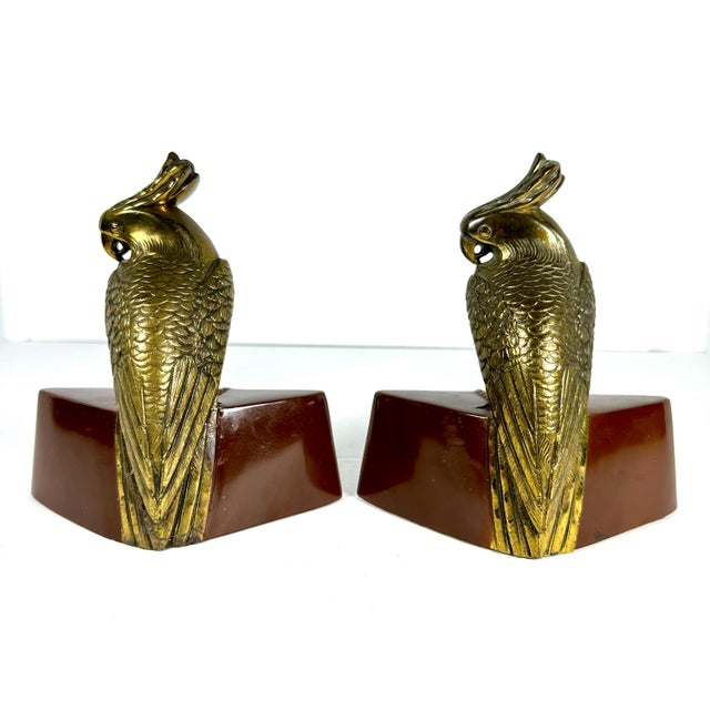 Art Deco Art Deco Parrot Bookends: Jennings Brothers JB 287, Gold Gilt For Sale - Image 3 of 10