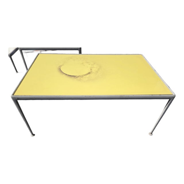 1970s Richard Schultz Style Knoll Aluminum and Yellow Enamel Patio Dining Table For Sale