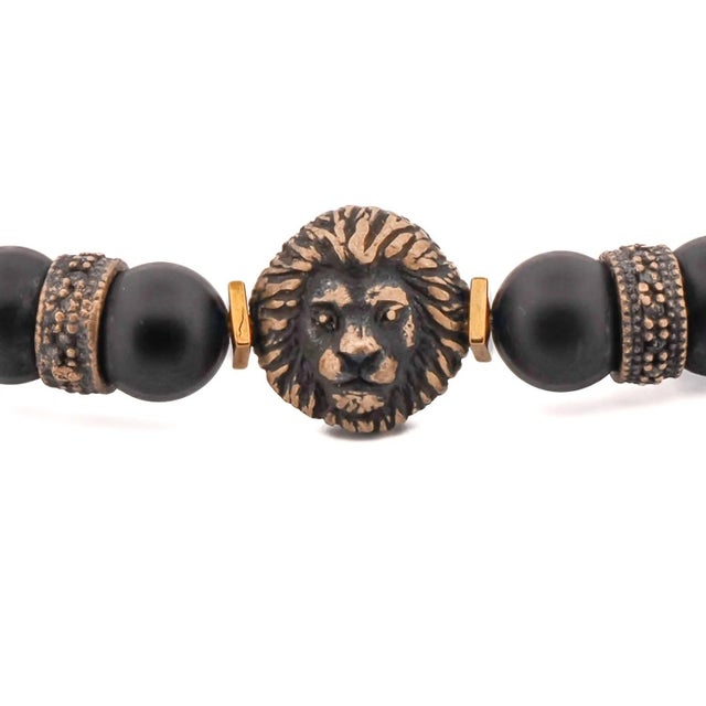 Early 21st Century Black Onyx Stone King Lion Beaded Bracelet For Sale - Image 5 of 7