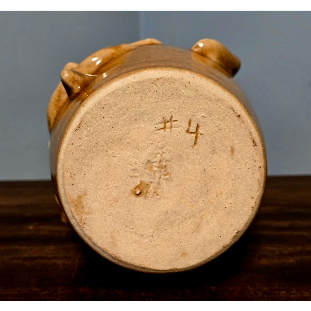 ​Vintage Rodney Leftwich Signed Nc Folk Art Pottery Stoneware Face Jug For Sale - Image 9 of 11