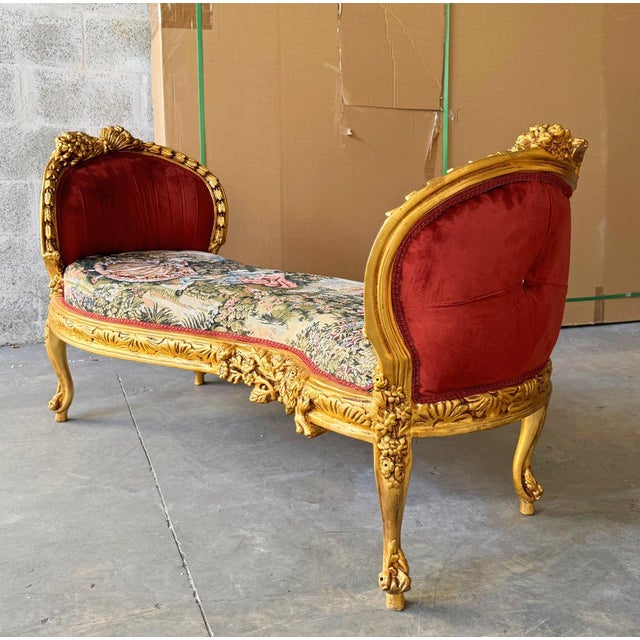 Marquis French Style Tufted Bench Red Velvet | Chairish