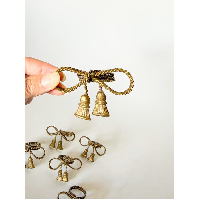 Shabby Chic Vintage Brass Tassel Bow Napkin Rings - Set of 6 For Sale - Image 3 of 7