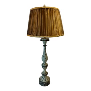 Vintage Aidan Gray Table Lamp With Pleated Silk Shade For Sale