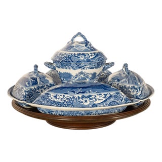 Antique Copeland Spode Blue & White Porcelain "Italian" Pattern Lazy Susan 1890 For Sale