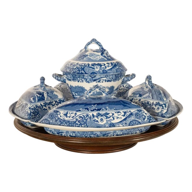 Antique Copeland Spode Blue & White Porcelain "Italian" Pattern Lazy Susan 1890 For Sale