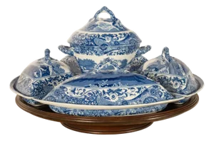 Antique Copeland Spode Blue & White Porcelain "Italian" Pattern Lazy Susan 1890