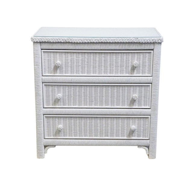 Shabby Chic Lexington / Henry Link Country Cottage Style 30" White Wicker Three Drawer Nightstand 477-513 For Sale - Image 3 of 13