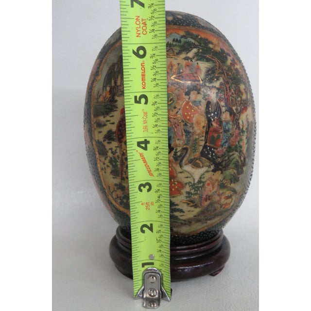 Satsuma Style Hand Painted Porcelain Egg 2pc Including Wood Display Stand 5062b For Sale - Image 9 of 13