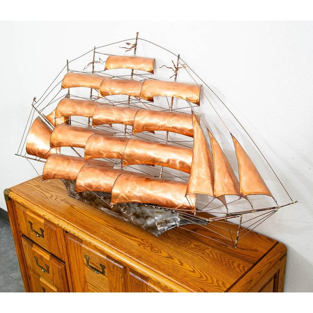 Mid-Century Modern Mid Century Modern Wall Hanging Original Art Torched Brass Ship Boat Metal Large For Sale - Image 3 of 12