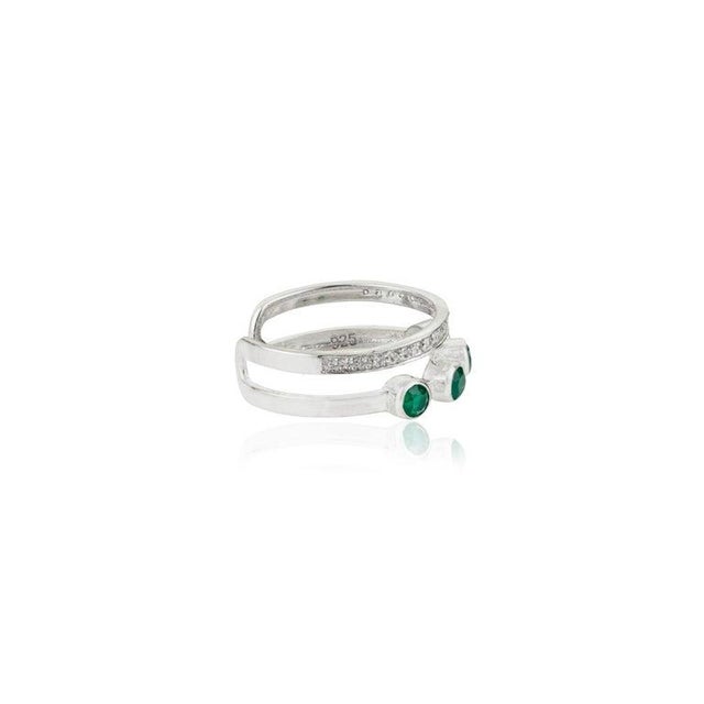 Geometric Green Onyx & Zircon Double Band Ring in 925 Silver, Size 7.5 For Sale - Image 9 of 12