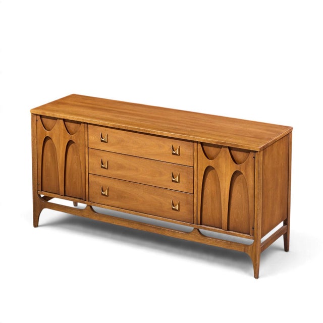 Broyhill Brasilia Mid Century Walnut and Brass Credenza For Sale - Image 9 of 10