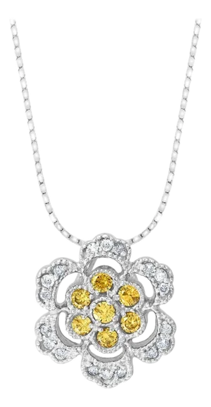 Designer Effy's 0.44 Ct Yellow & White Diamond Pendant with 14 Kt White Gold