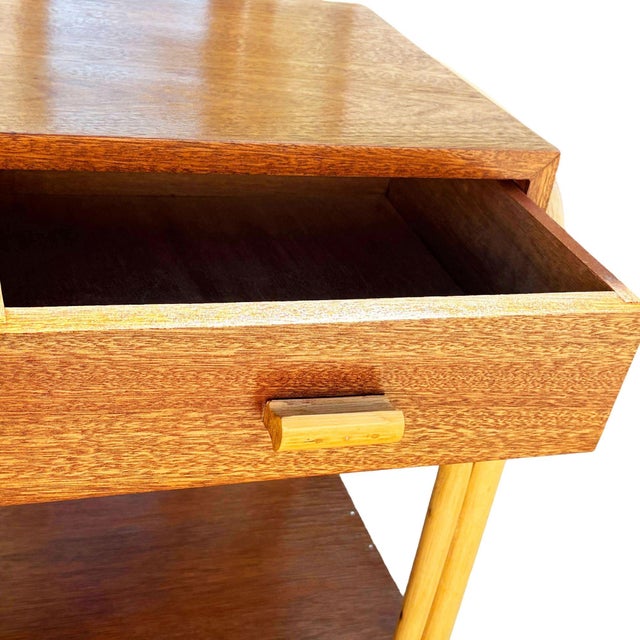 1950s Restored Rare Modernist Mahogany Nightstand W/ Arched Rattan Sides For Sale - Image 4 of 5