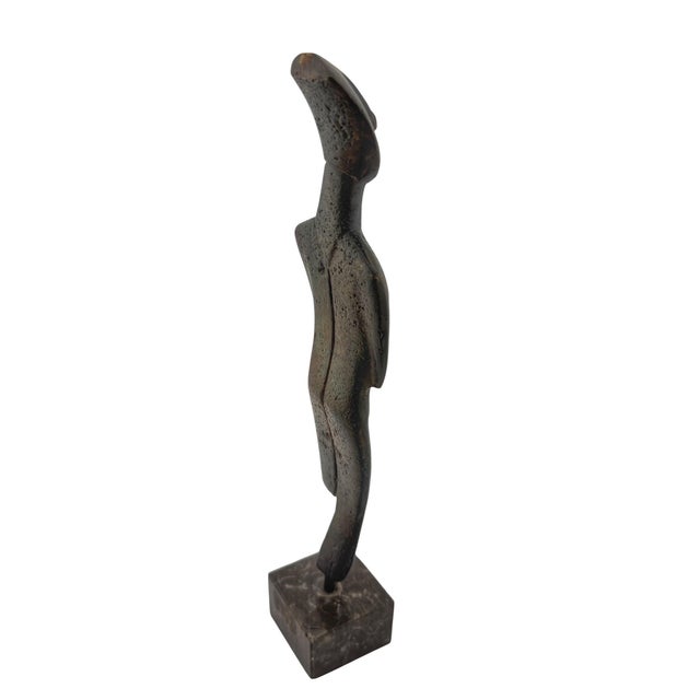 Mid 20th Century Cycladic Revival Bronze Figure on Marble Base, European, circa 1950s For Sale - Image 5 of 10