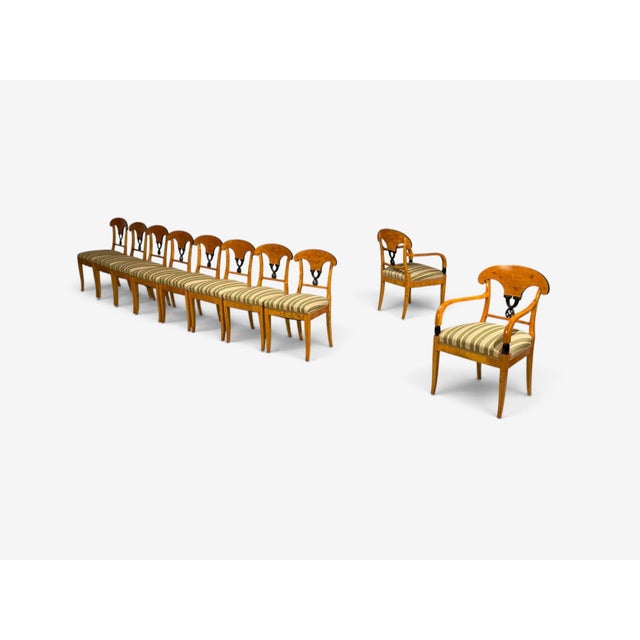 Neoclassical Neoclassical, Ten Dining Chairs, Ebonized Wood, Beech, Austria, 1970s For Sale - Image 3 of 15