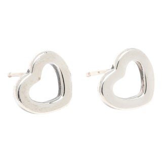 Tiffany & Co Heart Stud Earrings, Sterling Silver, Length .38 In., Pair For Sale