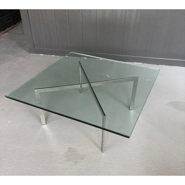 Knoll Mid Century Barcelona Style Coffee Table Chrome X-Base Square Glass 40" For Sale - Image 4 of 4