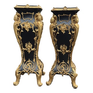Late 20thC Italian Baroque Black Gold Pedestals – Pair For Sale