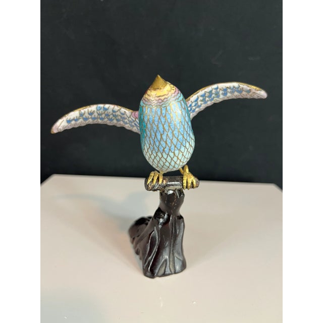Art Deco Colorful Cloisonné Bird on Branch – Vintage Chinese Enamel Art – Mid-Century Decor For Sale - Image 3 of 8