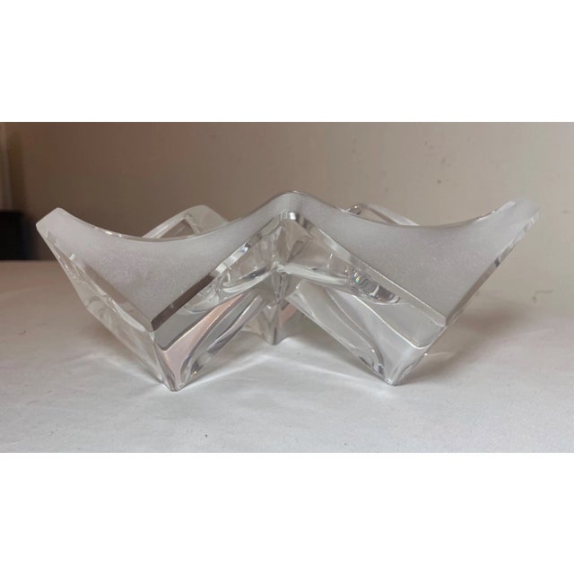 Transparent 1990s Daum Three Section Cubist Clear and Frosted Crystal Vide Poche Bowl Sculpture For Sale - Image 8 of 16
