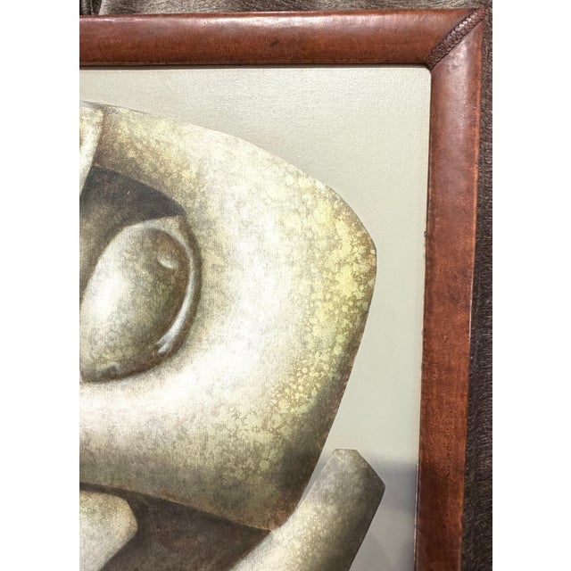 Late 20th Century Carlos León Cruz “Untitled” Abstract Oil on Canvas, Custom Leather Frame For Sale - Image 5 of 12