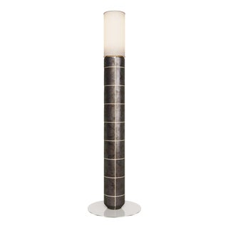 Handcrafted Ceramic and Glass Floor Lamp in with Linen Cylinder Lampshade in Gasoline Glaze from Svitanok For Sale