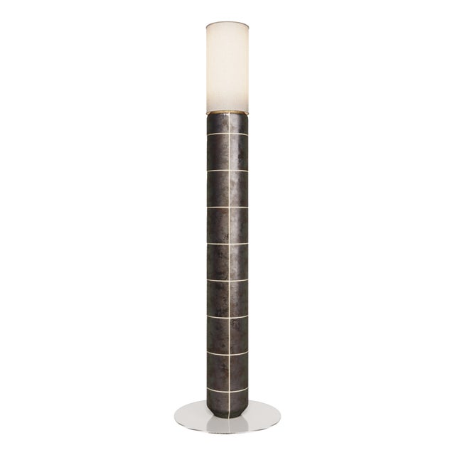 Handcrafted Ceramic Floor Lamp in with Linen Cylinder Lampshade in Gasoline Glaze by Svitanok For Sale