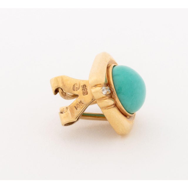 Vintage Modernist 14k Yellow Gold and Turquoise Diamond Earrings For Sale - Image 9 of 9