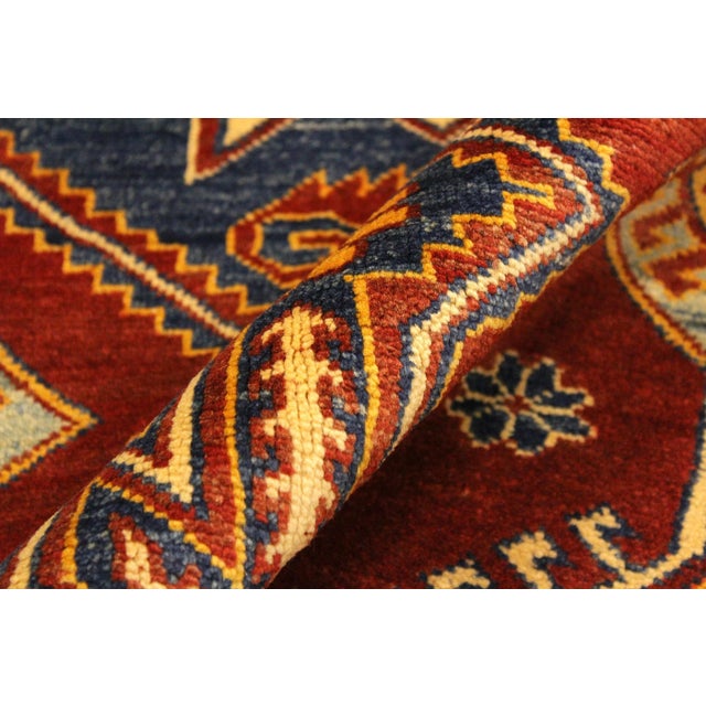 Textile Tribal Super Kazak Rust/Tan Wool Rug - 4'0'' X 5'5'' For Sale - Image 7 of 8