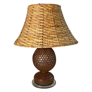 Glass and Rattan Table Lamp in Brown, England, 1970