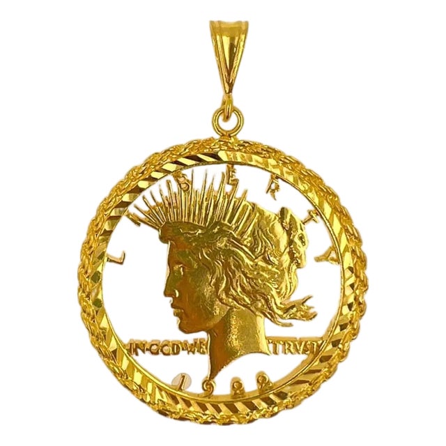 Genuine Vintage American Usa Dollar Coin Lady Liberty Yellow Gold Vermeil Sterli For Sale