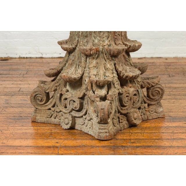 Classical Roman Antique Indian Corinthian Temple Capital Carving with Distressed Patina For Sale - Image 3 of 13