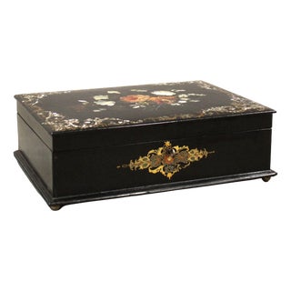 19th Century Napoleon III Lacquered and Painted Casket Box For Sale