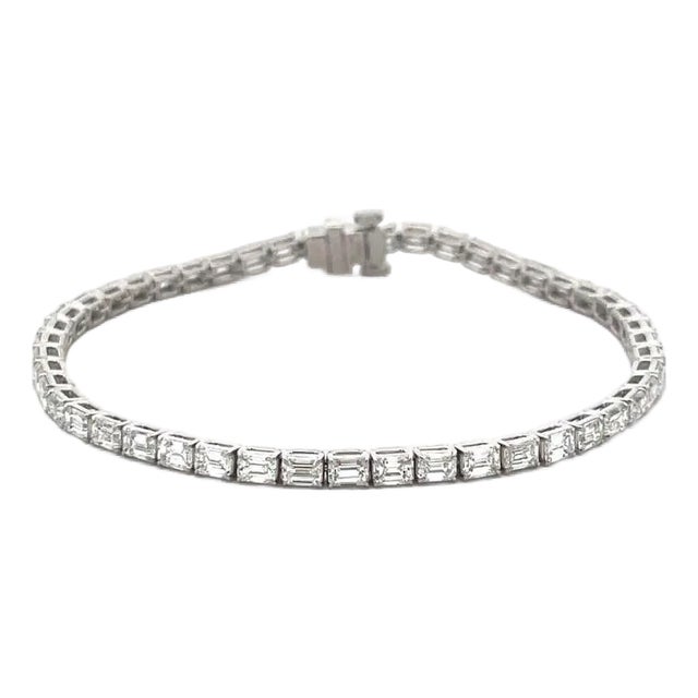 Diamond Line Tennis Bracelet Emerald Cut 6.80ct 18k White Gold New For Sale