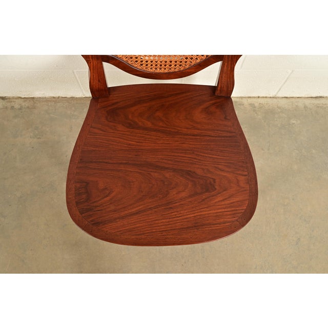 Wood Karges Style French Regency Louis XVI Carved Solid Teak and Cane Back Dining Chairs, Set of Six For Sale - Image 7 of 14