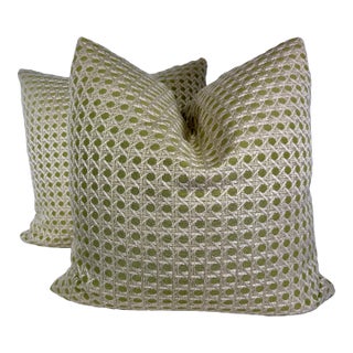 Brunschwig & Fils "Monterey Woven Texture" in Citron Green 22" Pillows-a Pair For Sale