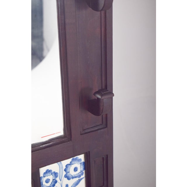 Portuguese Coat Rack with Tiles and Mirror, 1920s For Sale - Image 4 of 8