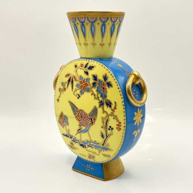 Yellow Antique Limoges Porcelain Chinoiserie Moon Flask Vase, 1800s For Sale - Image 8 of 18